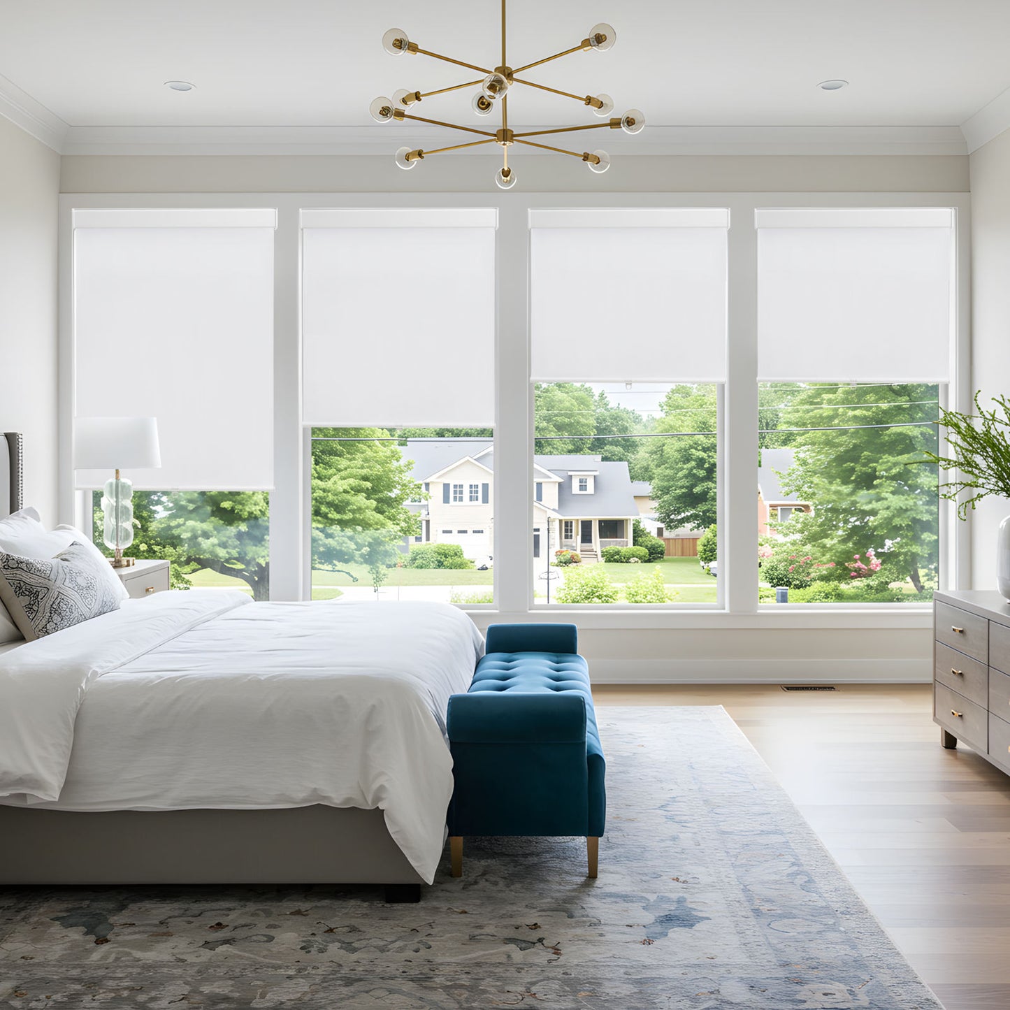 Easy Pull-Down Cordless Roller Shades Black Room Darkening Shades for Home 100% blackout curtains