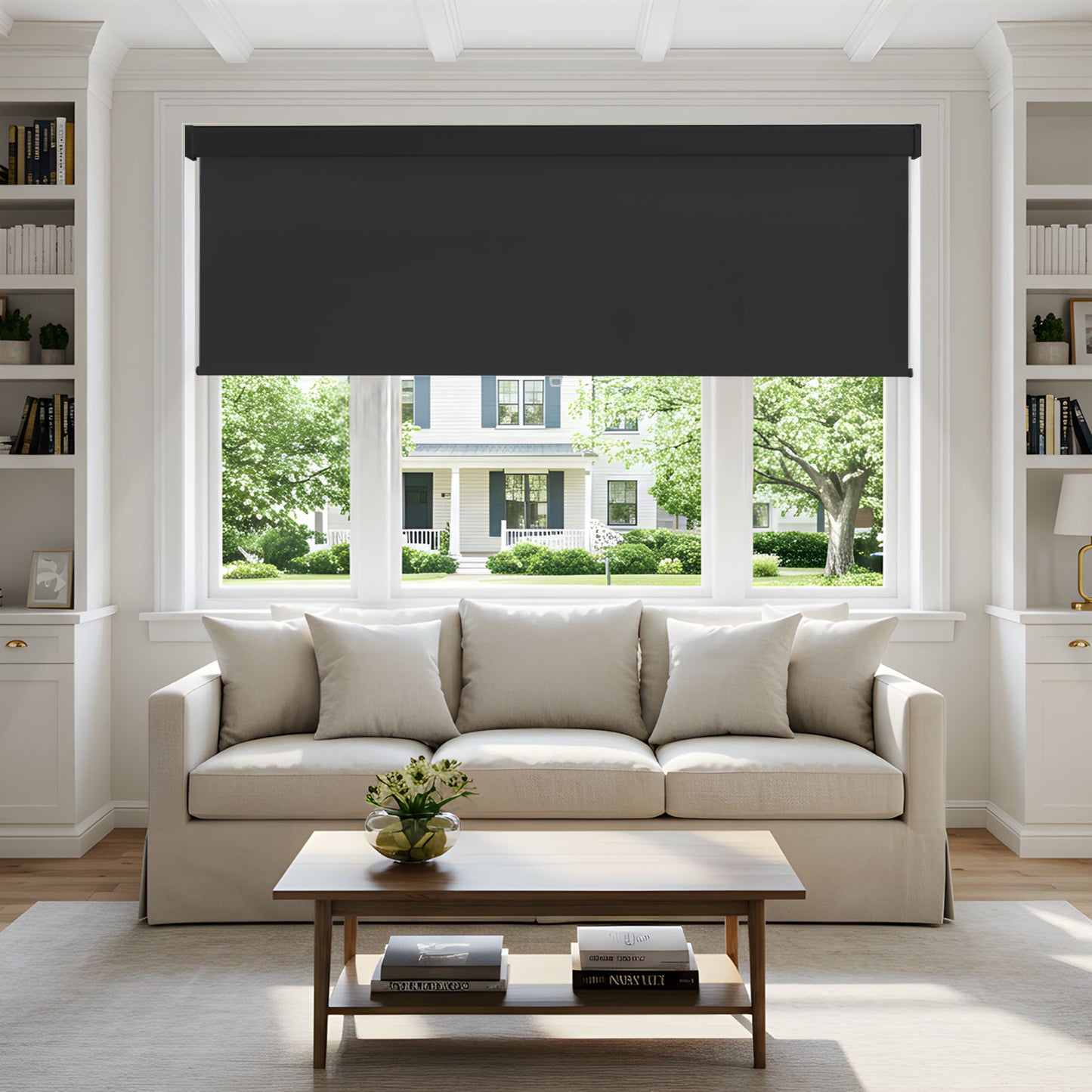Easy Pull-Down Cordless Roller Shades Black Room Darkening Shades for Home 100% blackout curtains