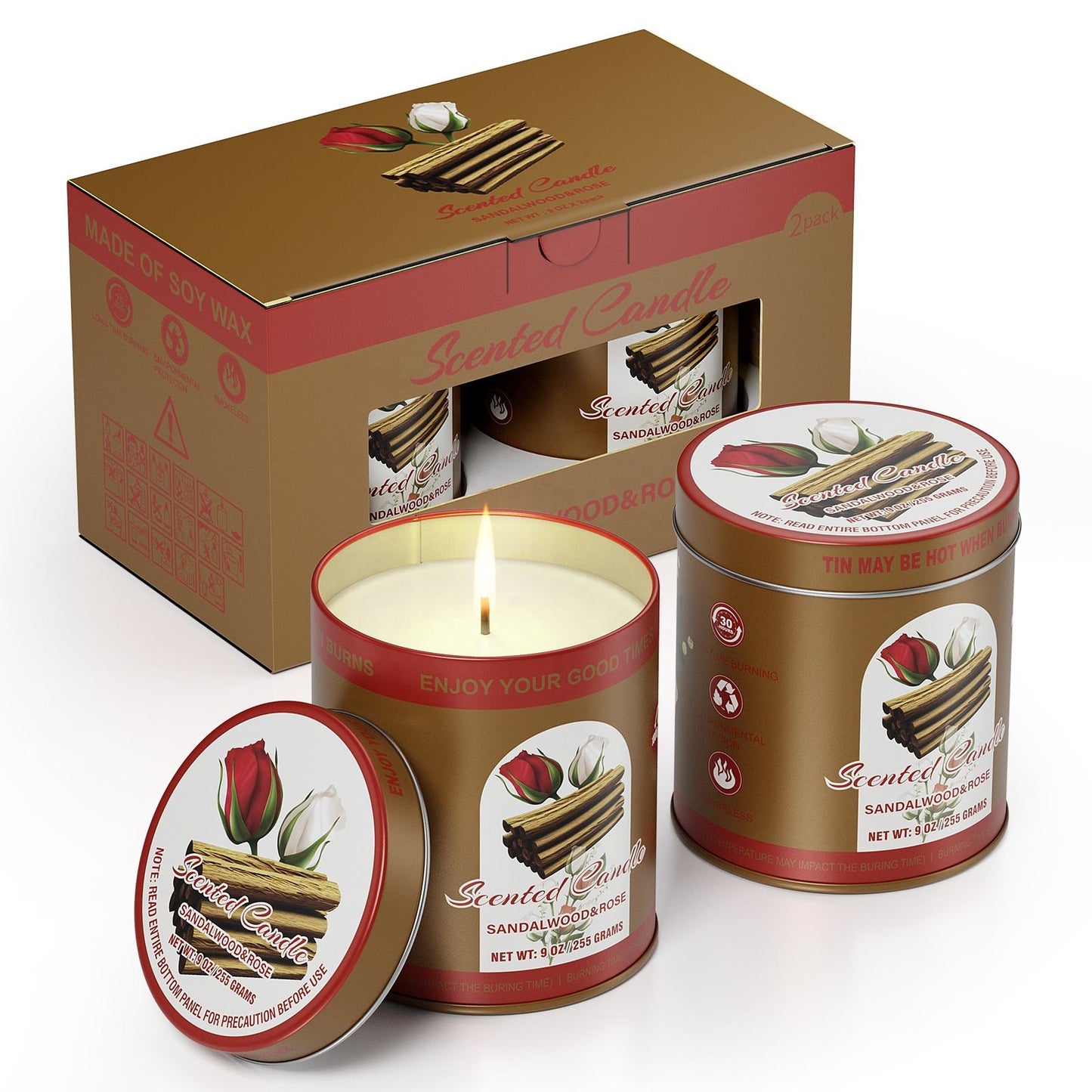 ROSE Scented Candle Set 2Pack 80H Burn Time & Candle Gift Set Women&Men